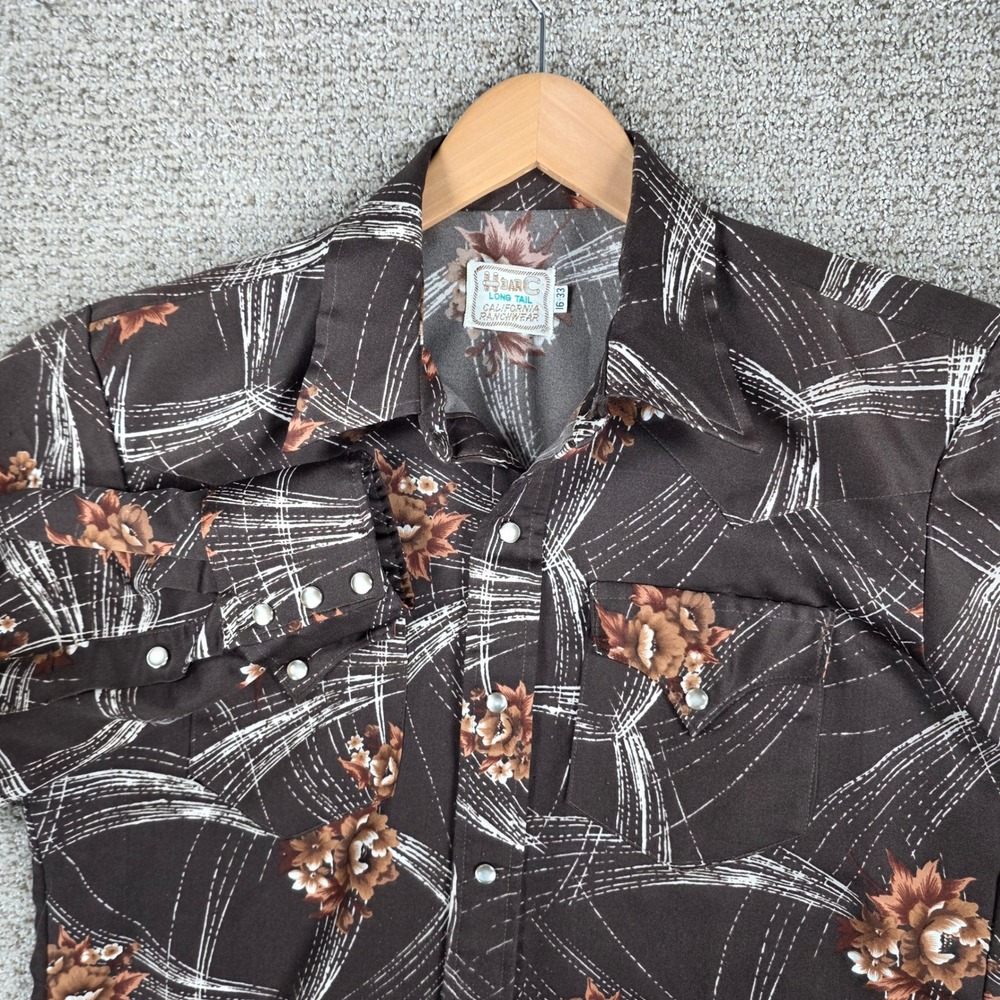 Vintage 70s H Bar C California Ranchwear Western Pearl Snap Shirt Floral 16-33